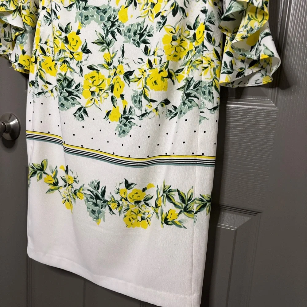 Karl Lagerfeld Paris New Vibrant Floral Dress with Ruffled Tulip Sleeves Size 8 - Picture 6 of 14